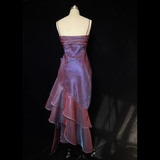 Vintage Spaghetti Straps Sheath Chiffon Ruffled Long Prom Dress HZ0319