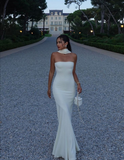 Elegant White Strapless Mermaid Long Evening Party Dress HZ0319