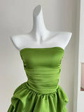 Simple Green Strapless Ruffled Hem Design A-line Mini Party Dress Homecoming Dress HZ0319
