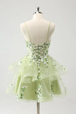 Vintage Mint Green Floral Embroidery Design A-line Spaghetti Strap Homecoming Dress, HZ0319