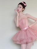 Cute Homecoming Dress Pink Strapless Tulle Pleated Short Back to School Prom Dress Birthday Outfits HZ0319