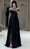 Sparkling Prom Dress Black Off Shoulder Slit Gala Gown Party Outfits Evening Dress HZ0319