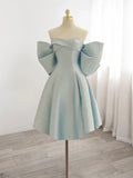 Vintage Light Blue Sweetheart Strapless Bow Design A-line Satin Party Dress Homecoming Dress HZ0319