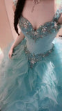 90s Retro Ball Gown Light Blue Sweetheart Ruffle Gala Gown Evening Dress Prom Dress HZ0319