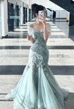 Elegant Prom Dress V-neck Pleated Tulle Mermaid Formal Gown Evening Dress Birthday Party Outfits HZ0319