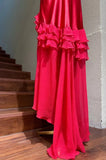 Vintage Prom Dress Red Straps Ruffle Pleated Formal Gala Gown Evening Dress Birthday Party Outfits HZ0319