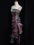 Vintage Spaghetti Straps Ruffles Sheath Long Prom Dress HZ0319