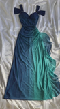 Blue Straps Off Shoulder Vintage Chiffon Long Party Dress HZ0319