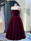 Retro Burgundy Beaded Spaghetti Strap Design A-line Velvet Party Dress Homecoming Dress HZ0319