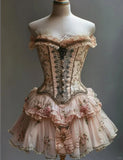 Retro Strapless 3D Flowers Design Lolita Princess Dress A-line Beaded Chiffon Party Dress Homecoming Dress HZ0319