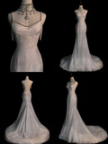 Stunning White Backless Mermaid Shiny Party Gown Wedding Dress, HZ0319