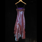 Vintage Spaghetti Straps Sheath Chiffon Ruffled Long Prom Dress HZ0319