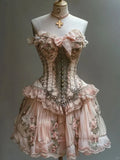 Retro Strapless Sweetheart Lolita Princess Dress A-line Floral Beaded Chiffon Party Dress Homecoming Dress HZ0319