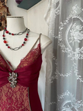 Burgundy V Neck Lace Long Prom Dress Mermaid Evening Party Gown, HZ0319
