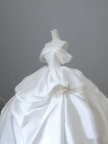 Elegant White Satin Off-the-shoulder Ruffle Ball Gown Design A-Line Wedding Dress, HZ0319