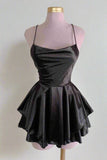 Black Straps A-Line Satin Simple Homecoming Dress Mini Birthday Outfits, HZ0319