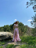 Pink Off Shoulder A-Line Satin Long Party Dress Birthday Outfits, HZ0319