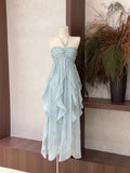 Light Blue Halter A-Line Chiffon Long Party Dress Vacation Dress, HZ0319
