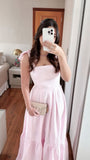 Pink Straps A-Line Long Party Dress Wedding Guest Dress, HZ0319