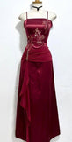 Wine Red Spaghetti Straps Appliques Sheath Long Formal Evening Party Dress, HZ0319