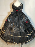 Black Off Shoulder A-Line Lace Satin Birthday Ball Gown Quinceanera Dress, HZ0319
