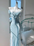 Light Blue Straps Sheath Long Party Dress Birdesmaid Dress, HZ0319
