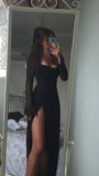 Black Long Sleeves Sheath Long Evening Party Dress, HZ0319