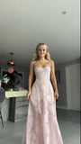 Pink A-Line Straps Long Party Dress Wedding Guest Dress, HZ0319