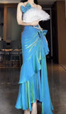 Blue Spaghetti Straps Mermaid Graduation Dress Long Prom Dress, HZ0319