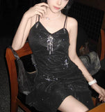 Sparkling Black Sequin Spaghetti Strap Design 16th Birthday Party Dress Homecoming Dress HZ0319