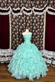 Cute Strapless Crystal Beading Pleated Ruffle Ball Gown Prom Dress Quinceanera Evening Dance HZ0319