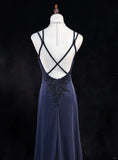 Sexy Spaghetti Straps Appliques Pleated Backless Floor Length Prom Dress Evening Dress Birthday Dress HZ0319