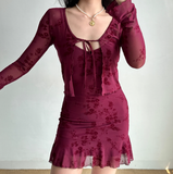 Vintage Print Two-piece Set Short Skirt Women Summer Vacation Date Dress HZ0319