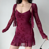 Vintage Print Two-piece Set Short Skirt Women Summer Vacation Date Dress HZ0319