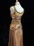 Shiny Prom Dress Spaghetti Straps Sequins Crystal Pleated Gala Dress Evening Dress Customized Dress HZ0319