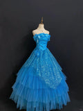 Shiny Prom Dress Strapless Flower Pleated Ball Gown Evening Dress 16th Dress HZ0319