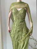 Elegant Prom Dress Green Spaghetti Straps Pleated Gala Dress Evening Dresses HZ0319