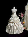 Elegant Square Neck Pleated Beading Tiered Wedding Dress HZ0319