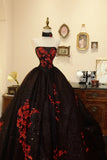 Gorgeous Prom Dress Strapless Flower Ball Gown Evening Dress Birthday Party Dress HZ0319