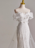 Charming Off Shoulder Floral Tulle Mermaid Wedding Dress HZ0319