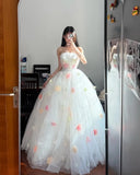 Sweet Prom Dress Strapless Flower Tulle Ball Gown Evening Dress Birthday Party Dress HZ0319