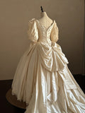 Vintage Wedding Dress Asymmetrical Neck Pleated Wedding Dress HZ0319