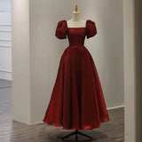 Satin A Line Long Burgundy Prom Dress Floor Length Formal Party Gown HZ0319