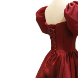 Satin A Line Long Burgundy Prom Dress Floor Length Formal Party Gown HZ0319