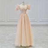 Champagne Pink Sparkly A Line Long Prom Dress Bling Evening Dress HZ0319