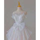 White French Strapless Wedding Gown Bow Tie Long Prom Dress HZ0319