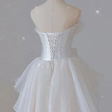 White French Strapless Wedding Gown Bow Tie Long Prom Dress HZ0319
