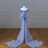 Blue Beaded Mermaid Prom Dress Off Shoulder Sparkly Long Evening Dress HZ0319