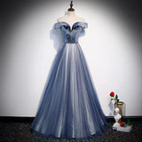 Off Shoulder Velvet Tulle Prom Dress Beaded Long Evening Dress HZ0319