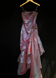 Vintage Spaghetti Straps Ruffles Sheath Long Prom Dress HZ0319